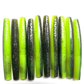 FANTANGLER Soft Plastic Fishing Lures, Worm baits for Bass Fishing - Wacky Worms, Senko Worms, Ned Worms for Bass Trout, Slow Sinking Bass Fishing Lure, Fishing Gifts for Men (Pro Black Green)