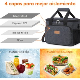 Lifewit Lonchera Térmica para Hombre y Mujer, Bolsa de Almuerzo Portátil con Asas, Impermeable, Plegable y Reutilizable para Oficina Trabajo Camping Picnic Viajes Playa, Gris oscuro, 12-Latas (9L)