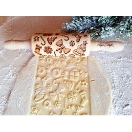 Christmas Set of 3 Children's Rolling Pin for Homemade Pastries. Christmas Rolling Pin. Engraved Rolling Pin with Pattern of Algis Crafts