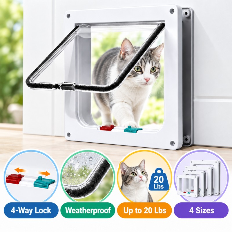 4-Way Locking Cat Door for Indoor & Outdoor Use –
