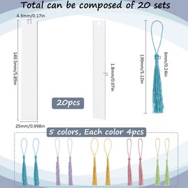 SOFPLATE 1 Box 20Pcs 6 x 1 Inch Transparent Acrylic Bookmark Blanks Clear Acrylic Bookmarks with Colorful Tassels Hanging Gift Tags Book Marks Making Kits for DIY Bookmarks Crafts Christmas Projects