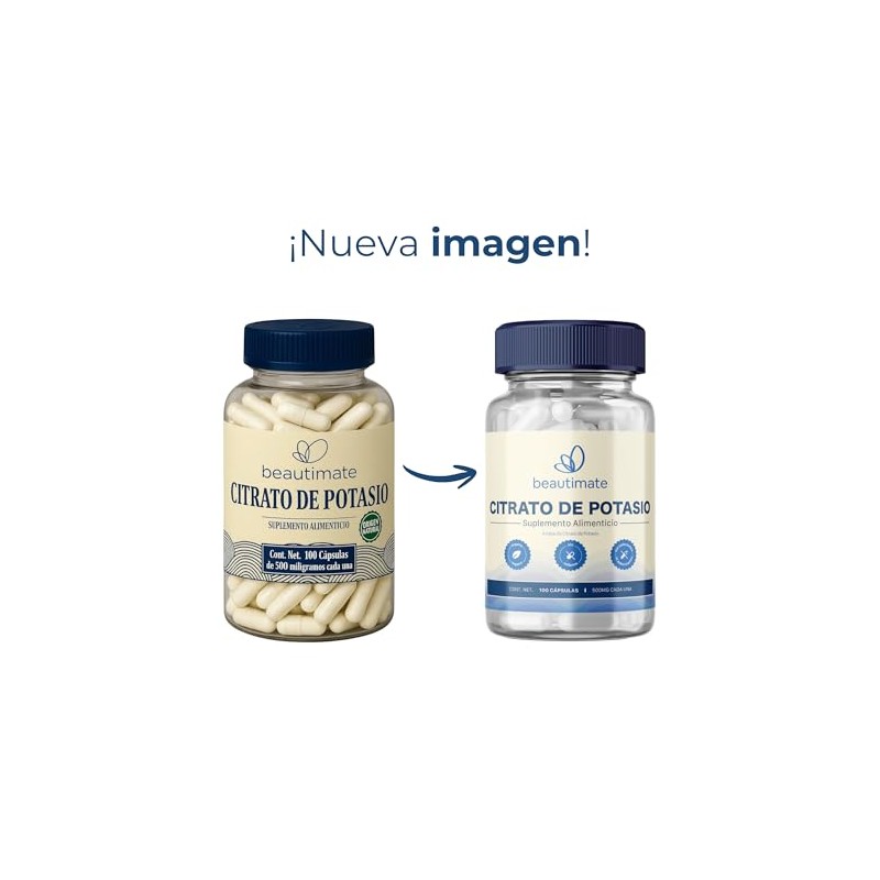 Citrato De Potasio 100 Cápsulas 500mg Calidad Premium, Natural Vegano