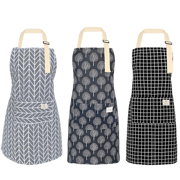 Forreen Women's Cooking Apron, Pack of 3 Kitchen Aprons, Waterproof