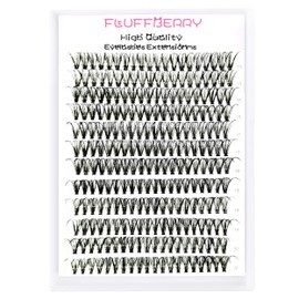FLUFFBERRY Eyelash Clusters Individual Lashes Extension 240 PCS D Curl 30D 15-20 MIX Large Tray Volume Mink Under DIY Kit at Home