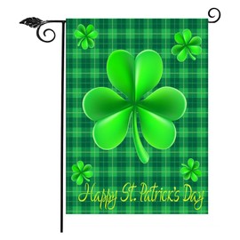 Happy St Patricks Day Shamrock Garden Flags 12x18- Patricks Yard Flag Double Sided Buffalo Check Plaid Small Green Banners for Holiday Outside Lawn Decoration