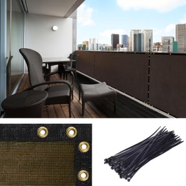 Amgo Custom Made 3' x 9' Brown Balcony Privacy Screen, Apartment Porch Railing Patio Fence Windscreen Fabric Cloth, Heavy Duty, Commercial and Residential, 90% Blockage (We Customize)