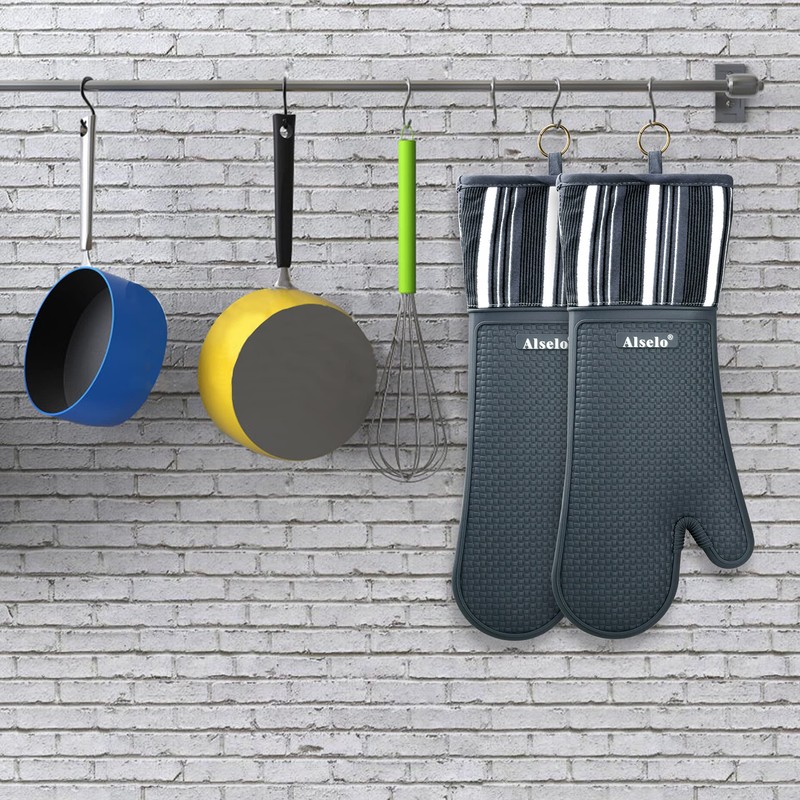 Alselo Silicone Oven Mitts Heat Resistant 550 Degree Extra Long