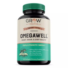 Grow Vitamin Omega 3 Fish Oil Capsules Triple Strength 2000mg EPA & DHA- COATED - 60 Softgels