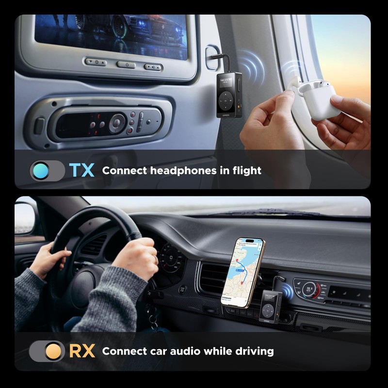 UGREEN Bluetooth 5.3 Transmitter Receiver with aptX, 32H Long Playtime,