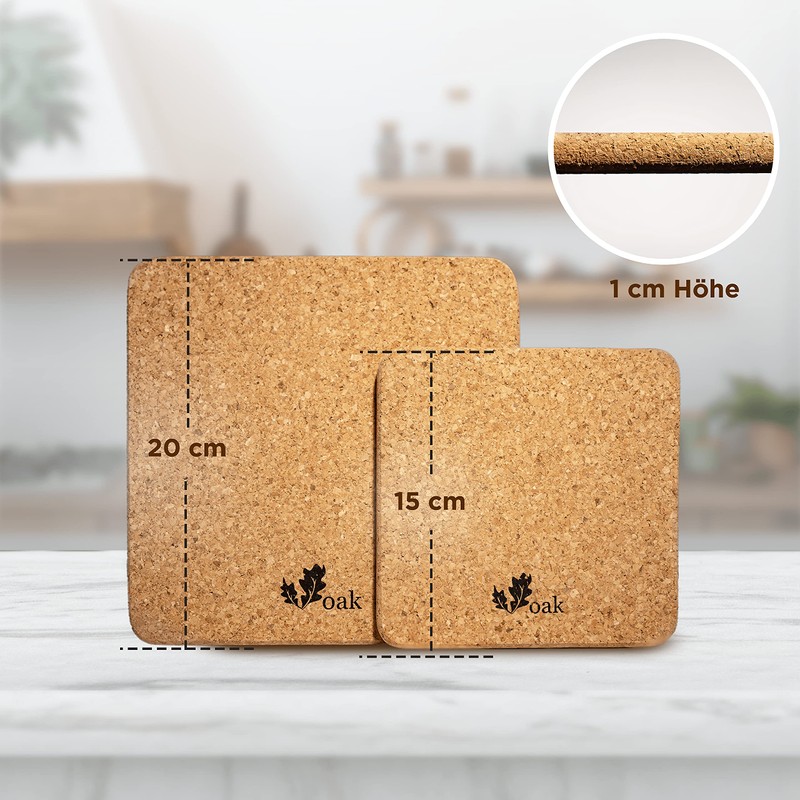 Voak® Trivet Cork Coaster Set | 4 Square Cork Coasters
