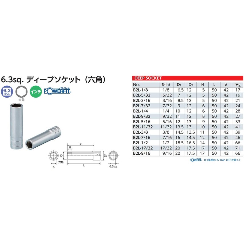 KTC (ke-te-si-), 6.3 mm (1/) dyi-pusoketto (Hex) B2L – 7/16