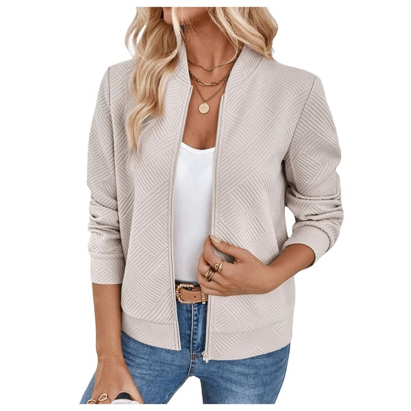 Verdusa Women's Zip Up Textured Lightweight Bomber Jacket Casual Long
