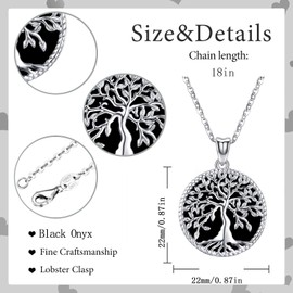 Odinstone Tree of Life Necklace for Women Sterling Silver Family Tree Necklace with Black Onyx Dainty Pendant Hypoallergenic Jewelry Birthday Gifts for Mom/Wife/Grandma