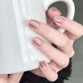 LEVGAL Magnetic Nail Tips, Short 30 Sheets, Red Brown, Cat Eye, False Nails, Popular Nails, Japanese Style, Cute, Double-Sided Tape, Stylish, Simple, Coming-of-Age Ceremonies, Weddings, School Entrance Ceremonies, Graduation Ceremonies