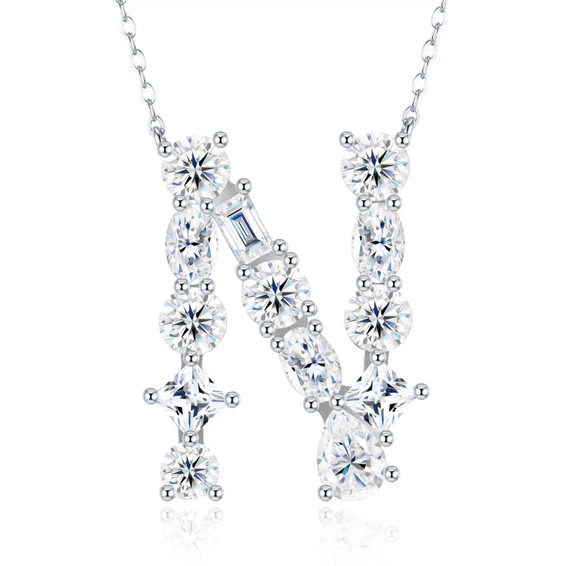 Pass Diamond Tester Letter I Multi Cut VVS Moissanite Necklace