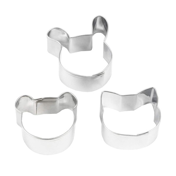 DELISH KITCHEN CX-40 Pearl Metal Stainless Steel Cookie Cutters Set of 3 Cat Rabbit Bear