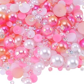 UUYYEO 60g Flatback Pearls Flat Back Rhinestones Pearl Crystal Nail Charms Sparkly Nail Jewels Gems Face Eye Pearls Half Round Pearl Beads for Decorating Tumblers Mugs Pink