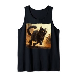 Funny Black Cat Running Steampunk for Kids, Women, Men Tank Top