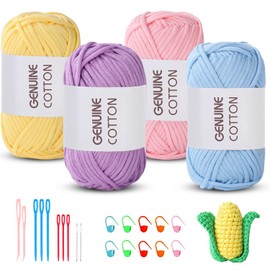 Maxee Crochet Yarn for Beginners, 200 g (50 g x 4 Colour), No Split Yarn, Thick Yarn Cotton for Crocheting, Crochet Amigurumi Wool, Chunky Cotton Yarn, Simple Knitting Yarn for Crochet, Knitting