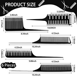 Patelai Juego de 6 peines para resaltar, tejer el cabello, peine para tejer, seccionar, laminar, cola de rata, peinado para reflejos, balayage, colora