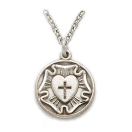 Everlasting Light 925 Sterling Silver Lutheran Rose Pendant Medal Christian Necklace