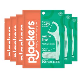 Plackers Micro Line Dental Floss Picks, Fold-Out FlipPick, Tuffloss, Easy Storage with Sure-Zip Seal, Fresh Mint Flavor, 90 Count (6 Pack)