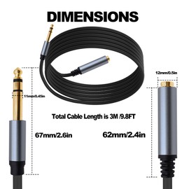 YARCHONN 1/4 Zoll TRS Verlängerungskabel, 3 m 6,35 mm Stereo Stecker auf Buchse Quarter Zoll Anschlüsse Audio-Verlängerungskabel für Verstärker, Kopfhörer Gitarreninstrumente -9,8FT