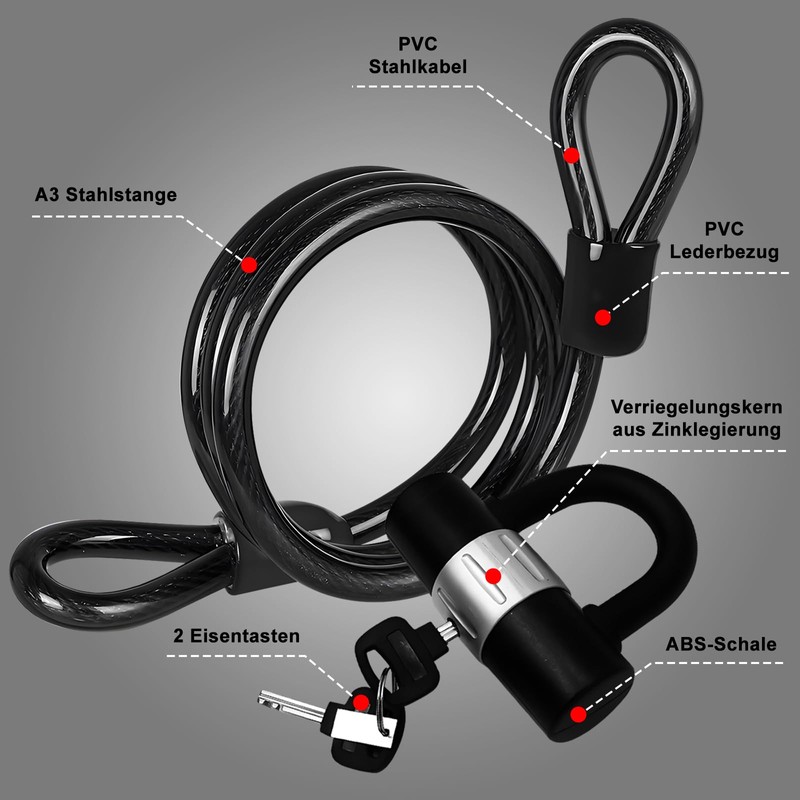 E Scooter Lock with Bag, 47.24 inches/14 mm Thick Cable