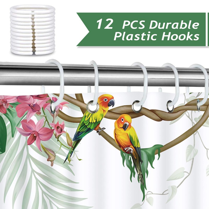 Bonhause Tropical Leopard Shower Curtain, Jungle Cheetah Parrot Palm Leaves