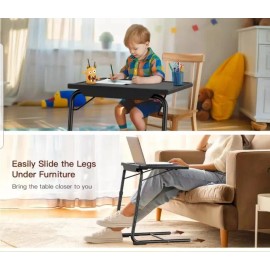 Table Portable & Foldable Comfortable Adjustable TV Tray Table Stand + Cup Holder Blac