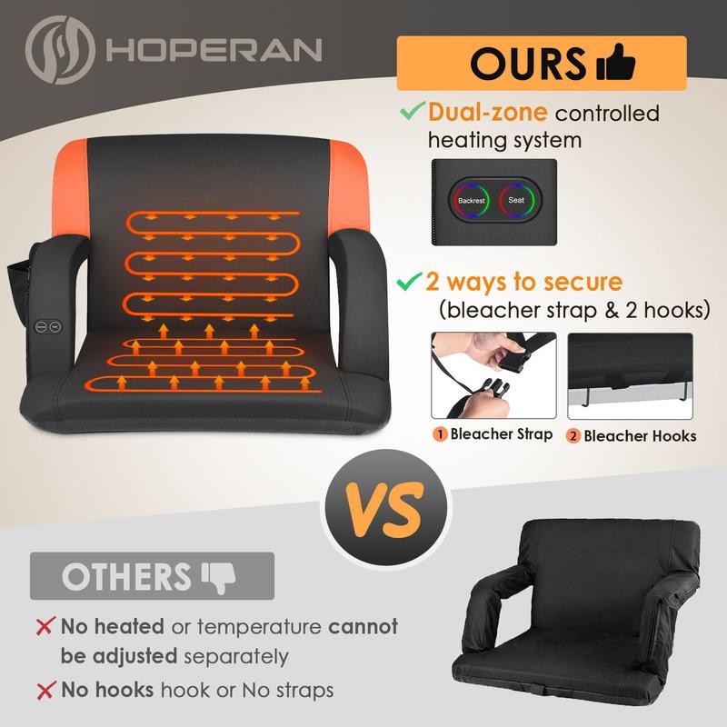 Slendor Dual-Sided Heated Stadium Seats for Bleachers with Back Support,