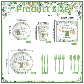 Greenery Gender Reveal Baby Shower Plates and Napkins Supplies, Boho Greency Party Decorations Tableware Set Dessert Plates Napkins Forks for 20 Guests (Green)
