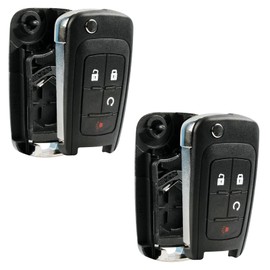 Key Fob Keyless Entry Remote Flip Shell Case & Pad fits Chevy 2010-2017 Equinox / 2012-2017 Sonic / 2015-2017 Trax / GMC 2010-2017 Terrain, Set of 2