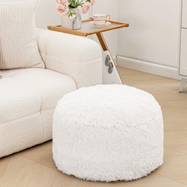 Asuprui Round Pouf Ottoman Stuffed Pouf Ottoman Foot Rest Floor Foot Stool Floor Pouf for Living Room Bedroom Foot Rest for Couch 20 Inx12 in Ottoman Foot Rest with Filler (White Pouf with Filler)