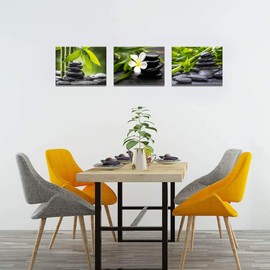 Nachic Wall Zen Pictures Wall Art Still Life Spa Stone Green Bamboo White Frangipani Flower Photo Prints on Canvas Spa Massage Treatment Painting for Bedroom Bathroom Decoration Ready to Hang