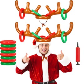 Inflatable Reindeer Antler Ring Toss Game,Christmas Reindeer Antler Ring Toss for Christmas Party Birthday Party Supplies Xmas Game Antler Ring (2 Antlers 8 Rings with 1 Pump)