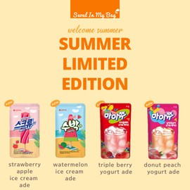 Korean Covenienve Store Drink Pouch Sampler Set - 5 PACK 10 PACK (grape, strawberry, blue lemonade, peach ice tea, shine muscat) + dalgaru yakgwa mirror (2024 SUMMER ADE 4 PACK)