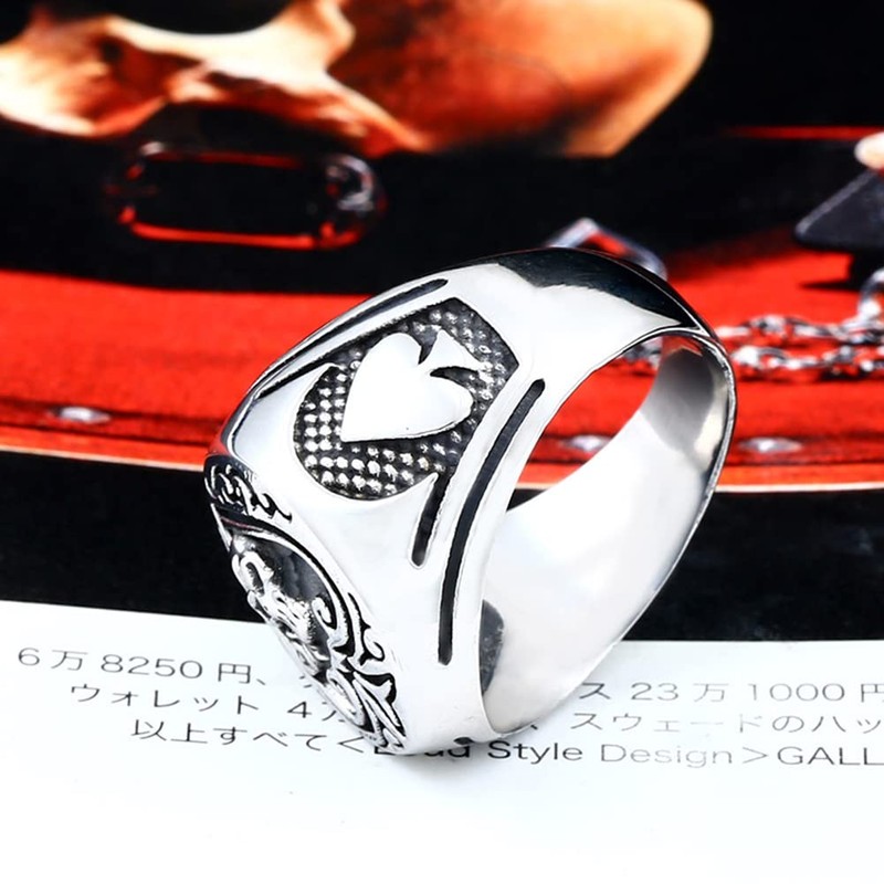 JAJAFOOK Men Titanium Steel Ace of Spades High Polished Gothic