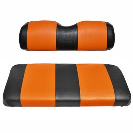Seat Cover Replacement for Club Car Precedent Golf Cart - Front Bench Seat - Premium Marine Vinyl - 5 Panel Stitching - Staple On Installation - Two-Tone Golf Cart Seat Covers (Black & Orange)