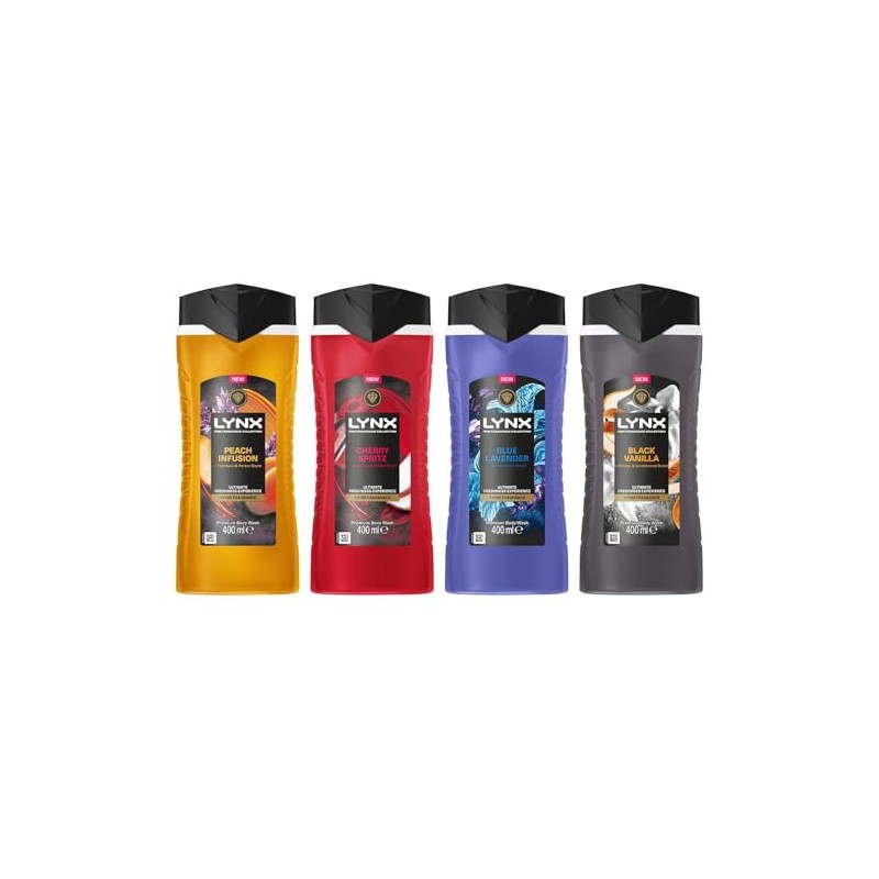 Lynx Shower Gel Men's 4 Pack Bundle of 400ml Body
