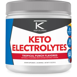 Ketologic- Keto Electrolito en Polvo (Tropical Punch) 30 Porciones Mezcla de Bebida Hidratante Sin Azúcar con GoBHB Com                               