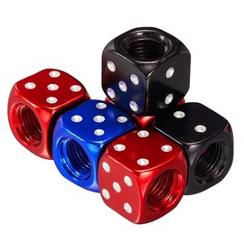 Red Aluminium Dice Novelty Car Bike Truck Motorcycle Wheel Air Valve Dust Cap Cover Pack of 4