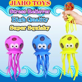 3 PCS Octopus Sensory Stress Balls for Kids and Adults, Ocean Animals Squishy Toys for Classroom Prizes and Goodie Bag Stuffers, Colorful Squishy Ball Squeeze Toys Filled with Water Beads