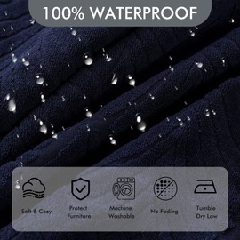 YUEANG 100% Waterproof Recliner Sofa Slipcovers, 3 Pieces Stretch Reclining Couch Covers for 3 Cushion Couch Sofa Pet Friendly Washable Furniture Covers for Dogs, Pets, Kids (Navy Blue, 3 Seater)