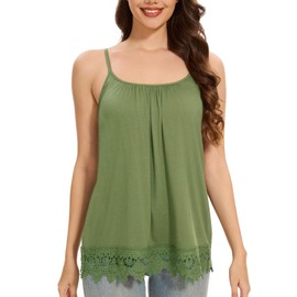 Komfokore Womens Camisoles with Built in Bras Lace Camisole Tank Tops Adjustable Spaghetti Strap Tank Tops ArmyGreen XXL