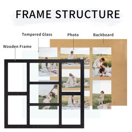 YESKAY 4x6 Picture Frame Collage for Wall Decor, Multiple Photo Collage Frames with Tempered Glass, 7-Opening for 4 x 6 Picture Frames, Rustic Black, 1 Pack