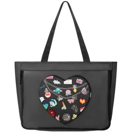 PACMAXI Ita Bag Ita Tote Bag with Clear Window Pin Display, Women Shoulder Bag, Pin Display Handbag with Insert for Anime Pins Display