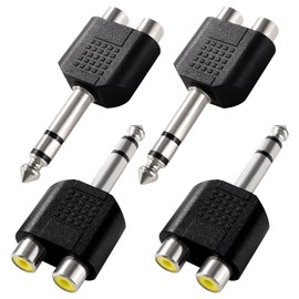 KUOQIY 4 Pieces 6.35 mm to RCA Splitter Adapter, 6.35 mm Stereo Male to 2 RCA Female Audio Adapter, Nickel-Plated