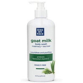 Kiss My Face Goat Milk Body Wash - Rosemary & Tea Tree Body Wash with Goat Milk and Argan Oil – 16 Ounce Bottle (Rosemary & Tea Tree, Pack of 1)
