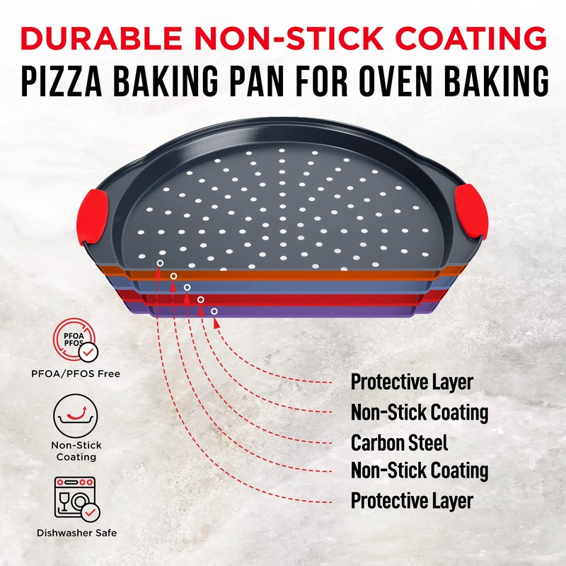 Pizza Tray Carbon Steel Pizza Pan with Holes and Non-Stick